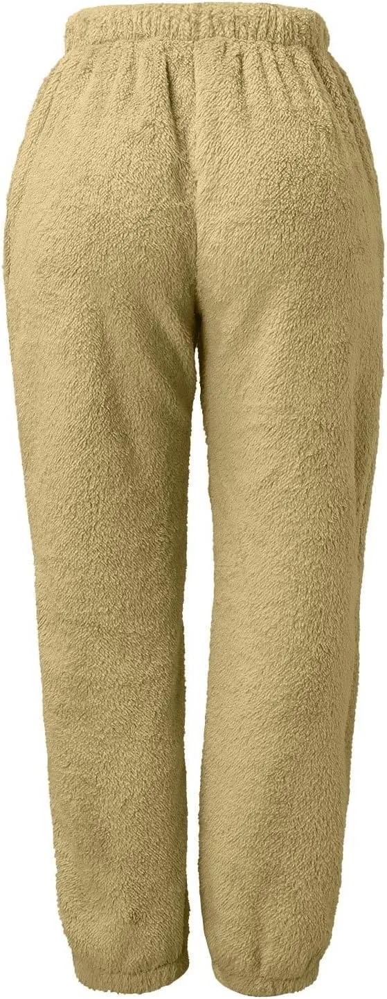 Womens Casual Furry Plush Pajama Pants Baggy Thermal Soft Sweatpants Flannel Home Wear Lounge Trousers