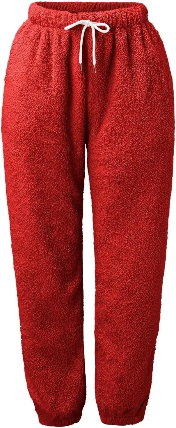 Womens Casual Furry Plush Pajama Pants Baggy Thermal Soft Sweatpants Flannel Home Wear Lounge Trousers