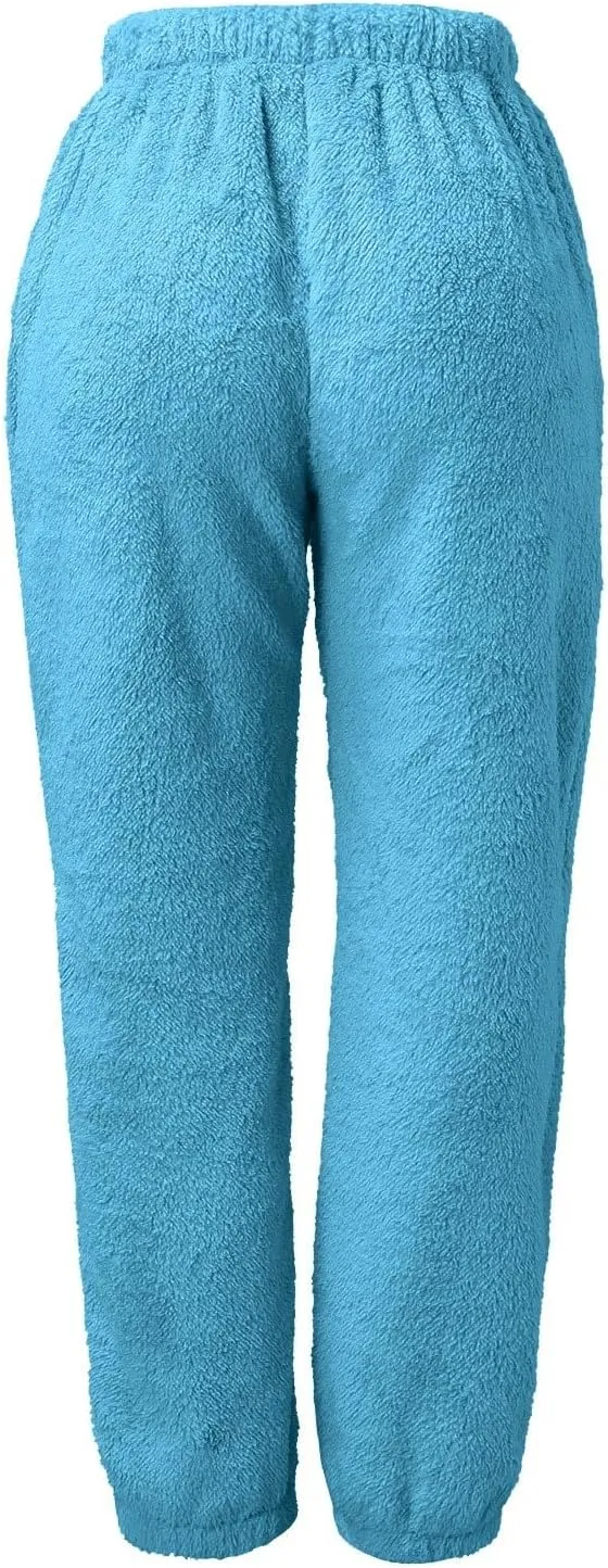 Womens Casual Furry Plush Pajama Pants Baggy Thermal Soft Sweatpants Flannel Home Wear Lounge Trousers