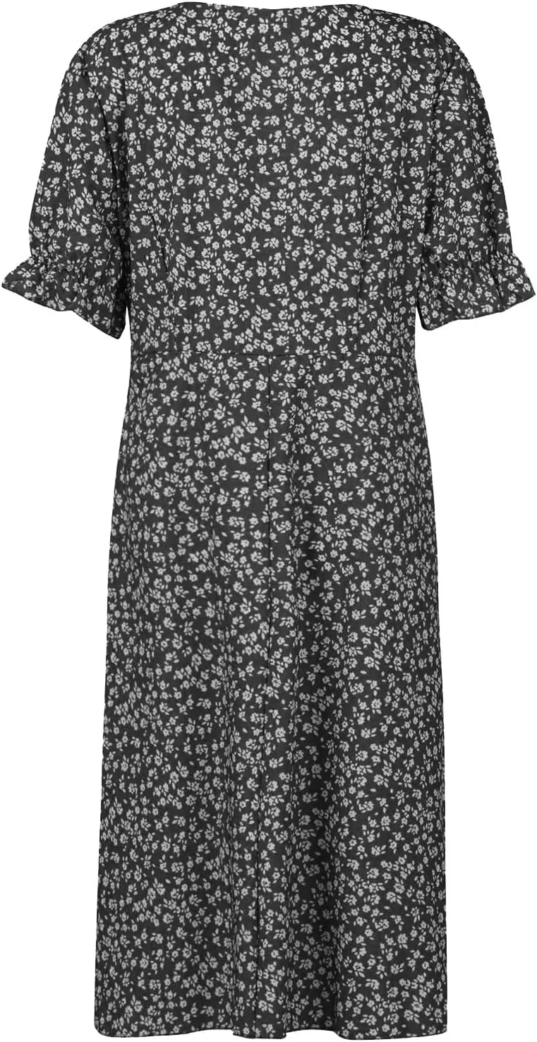 Women's Dresses Floral Printed Boho Dresses Summer Swing V-Neck Short Sleeve Dress Maxi, S-XL