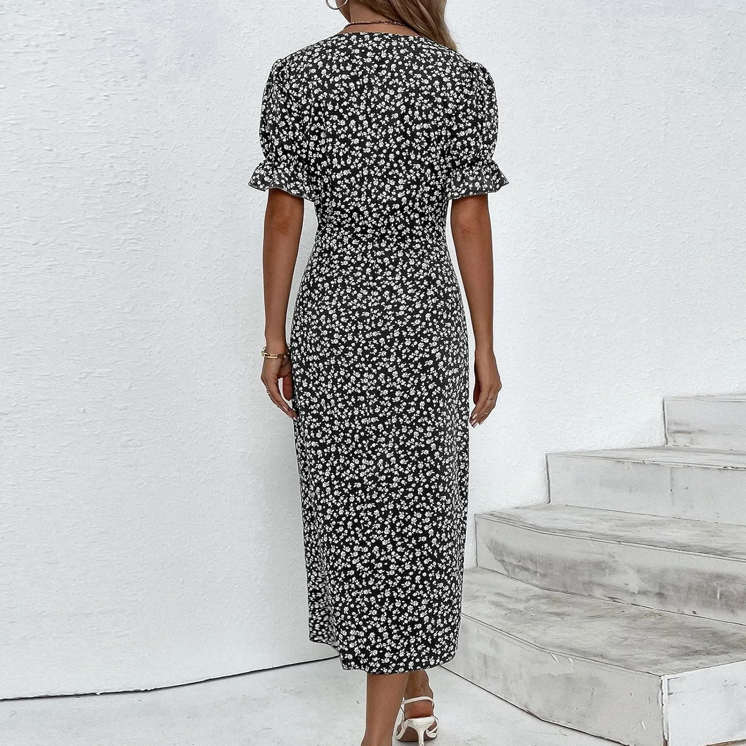 Women's Dresses Floral Printed Boho Dresses Summer Swing V-Neck Short Sleeve Dress Maxi, S-XL