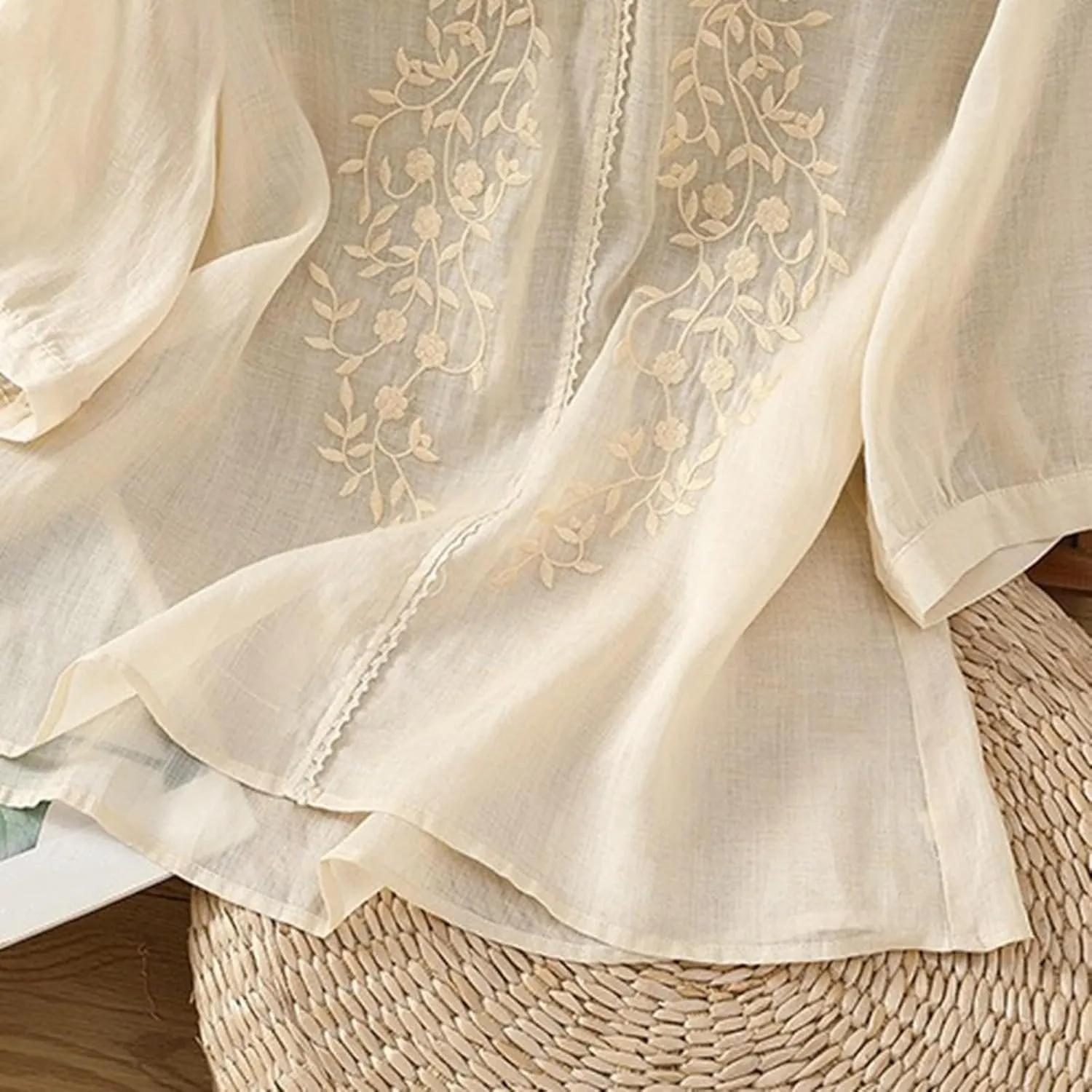 Womens Embroidery Shirts Solid Long Sleeve Cotton Linen Summer Casual Fashion Blouse Tops Loose T Shirt
