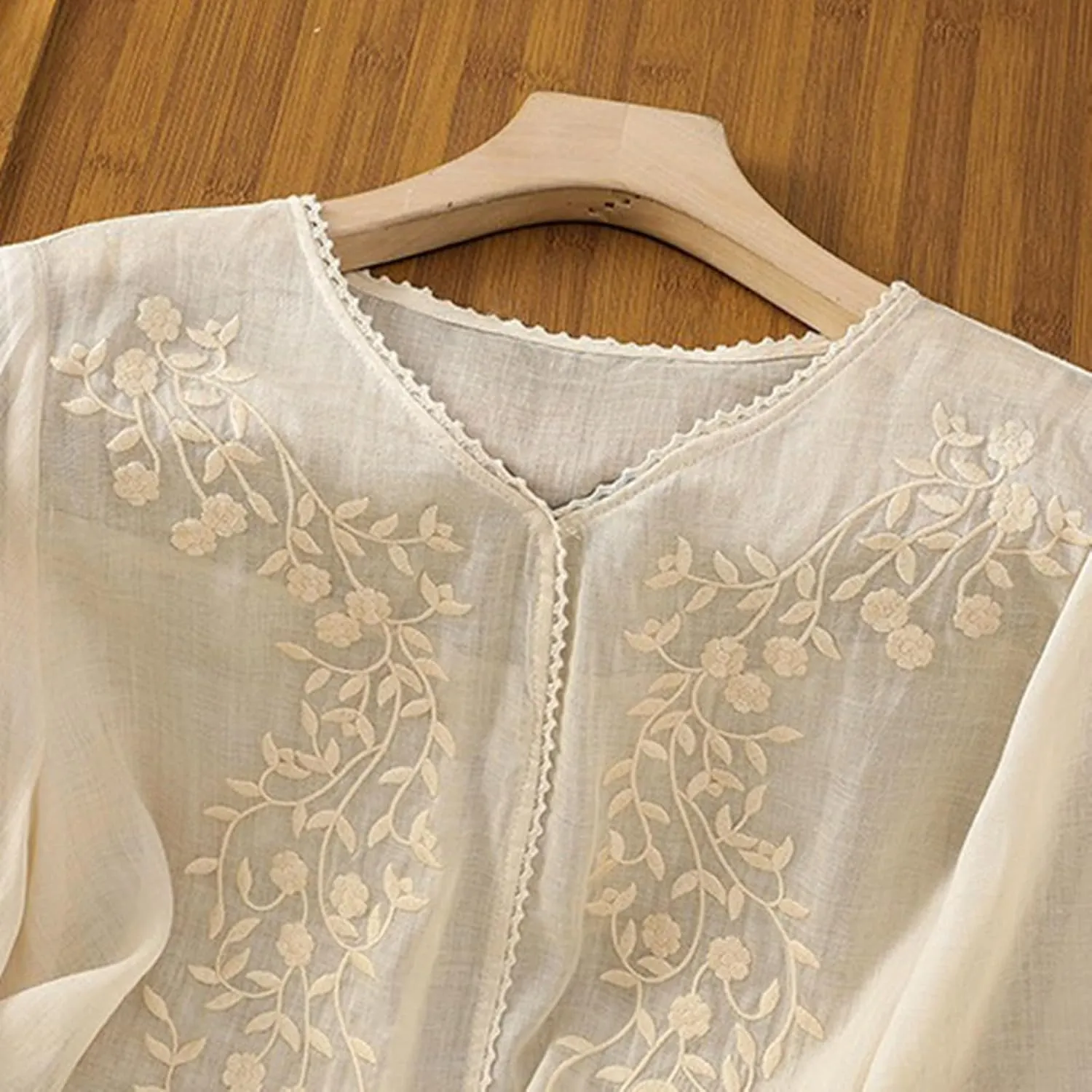 Womens Embroidery Shirts Solid Long Sleeve Cotton Linen Summer Casual Fashion Blouse Tops Loose T Shirt
