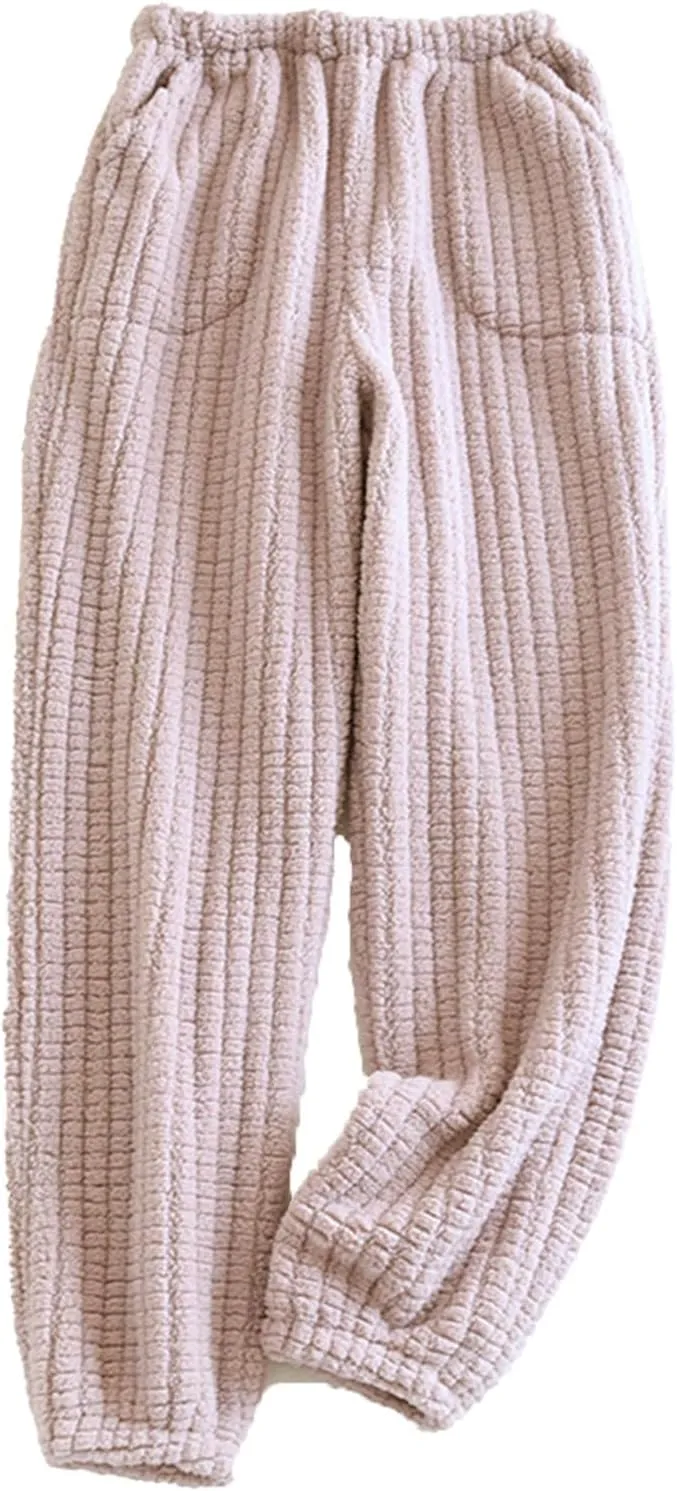 Womens Fleece Pajama Pants Cozy Fuzzy Warm Lounge Pants Cute Print Winter Sleepwear Elastic Waist Loungewear Slacks