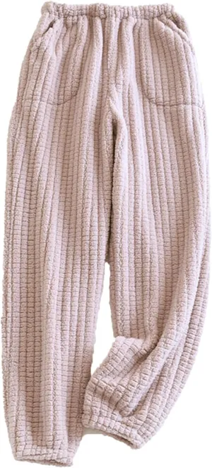 Womens Fleece Pajama Pants Cozy Fuzzy Warm Lounge Pants Cute Print Winter Sleepwear Elastic Waist Loungewear Slacks