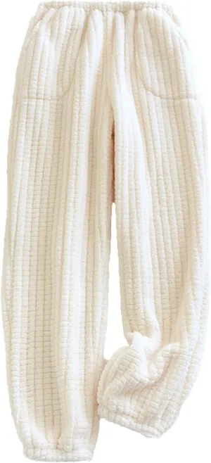 Womens Fleece Pajama Pants Cozy Fuzzy Warm Lounge Pants Cute Print Winter Sleepwear Elastic Waist Loungewear Slacks