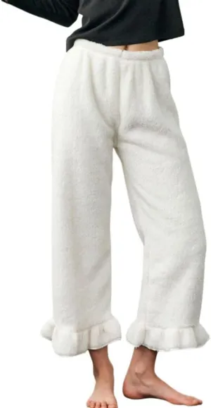 Womens Fluffy Pajama Pants Ruffle Pj Pants Fuzzy Fleece Cozy Lounge Pants Winter Warm Cute Pj Bottoms