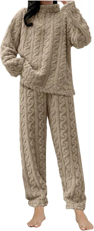 Women's Fluffy Pajamas Set Fleece Pullover Pants Winter Warm Loose Casual Plush Lounge Sets 2 Piece Cozy Sleepwear