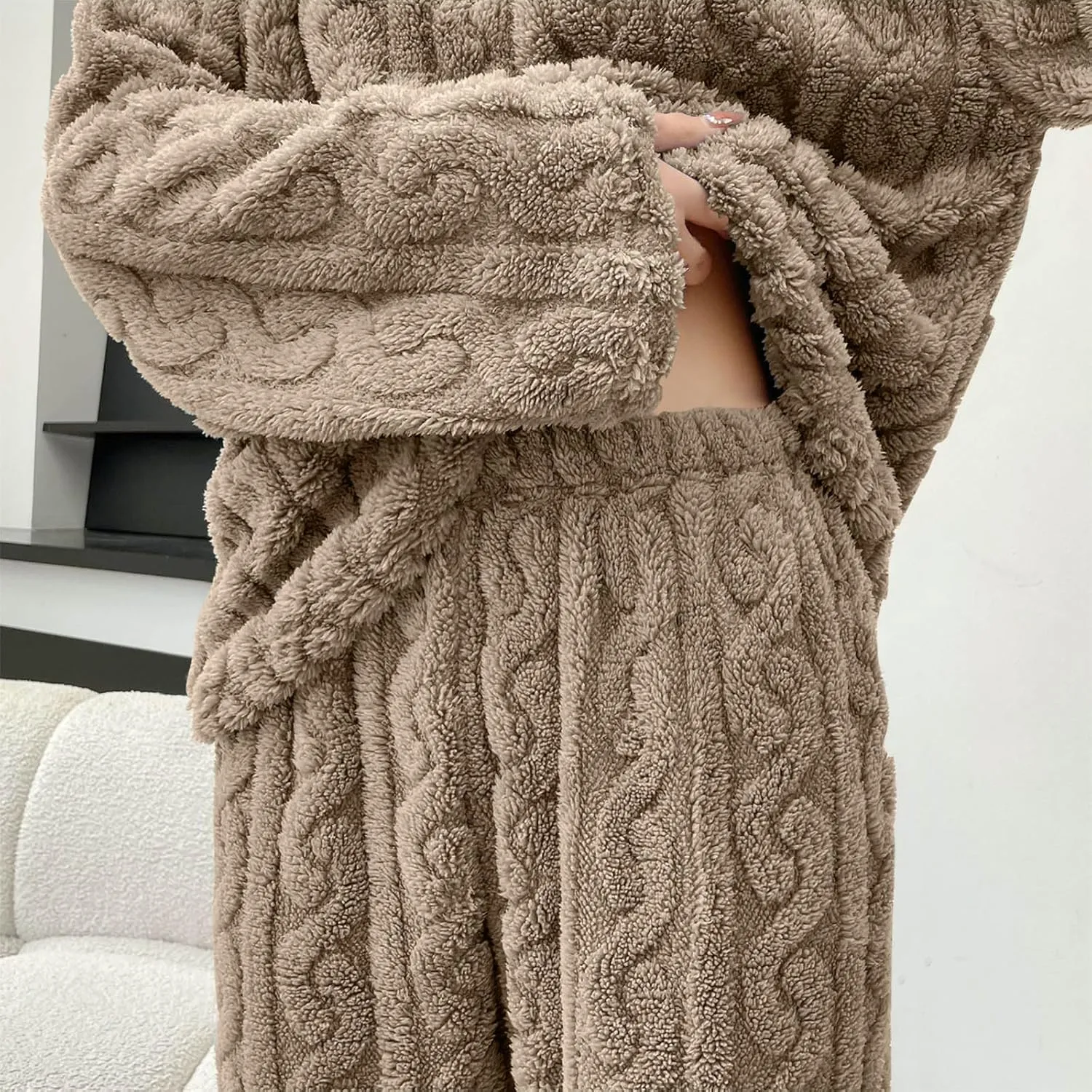 Women's Fluffy Pajamas Set Fleece Pullover Pants Winter Warm Loose Casual Plush Lounge Sets 2 Piece Cozy Sleepwear