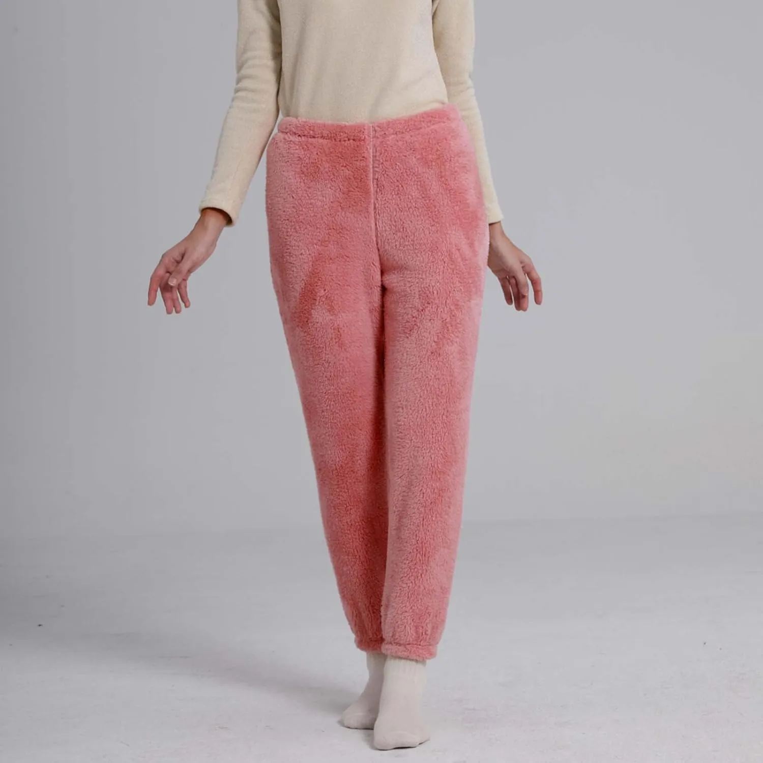 Womens Fluffy Plush Pajama Pants Winter Cozy Lounge Pants Warm Soft Fleece High Waisted PJ Bottoms Cozy Sleepwear
