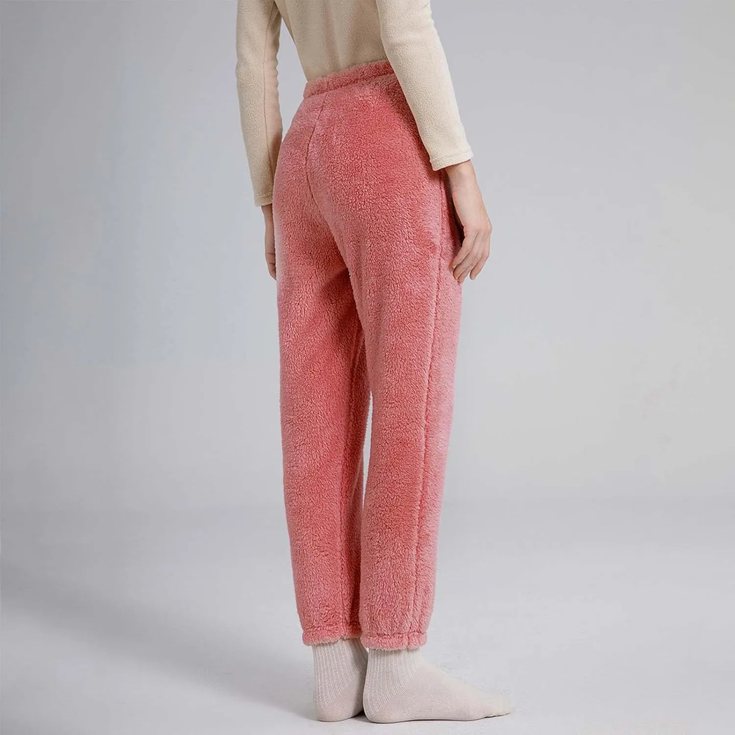 Womens Fluffy Plush Pajama Pants Winter Cozy Lounge Pants Warm Soft Fleece High Waisted PJ Bottoms Cozy Sleepwear