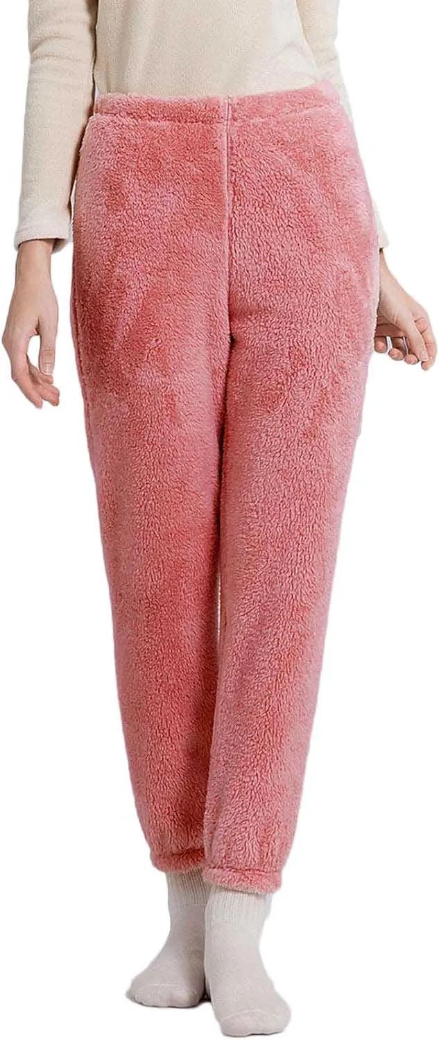 Womens Fluffy Plush Pajama Pants Winter Cozy Lounge Pants Warm Soft Fleece High Waisted PJ Bottoms Cozy Sleepwear
