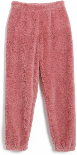 Womens Fluffy Plush Pajama Pants Winter Cozy Lounge Pants Warm Soft Fleece High Waisted PJ Bottoms Cozy Sleepwear