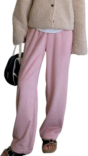 Women's Fuzzy Pajama Pants Comfy Warm Fleece Pajama Lounge Long Pants Sleepwear Pj Bottoms