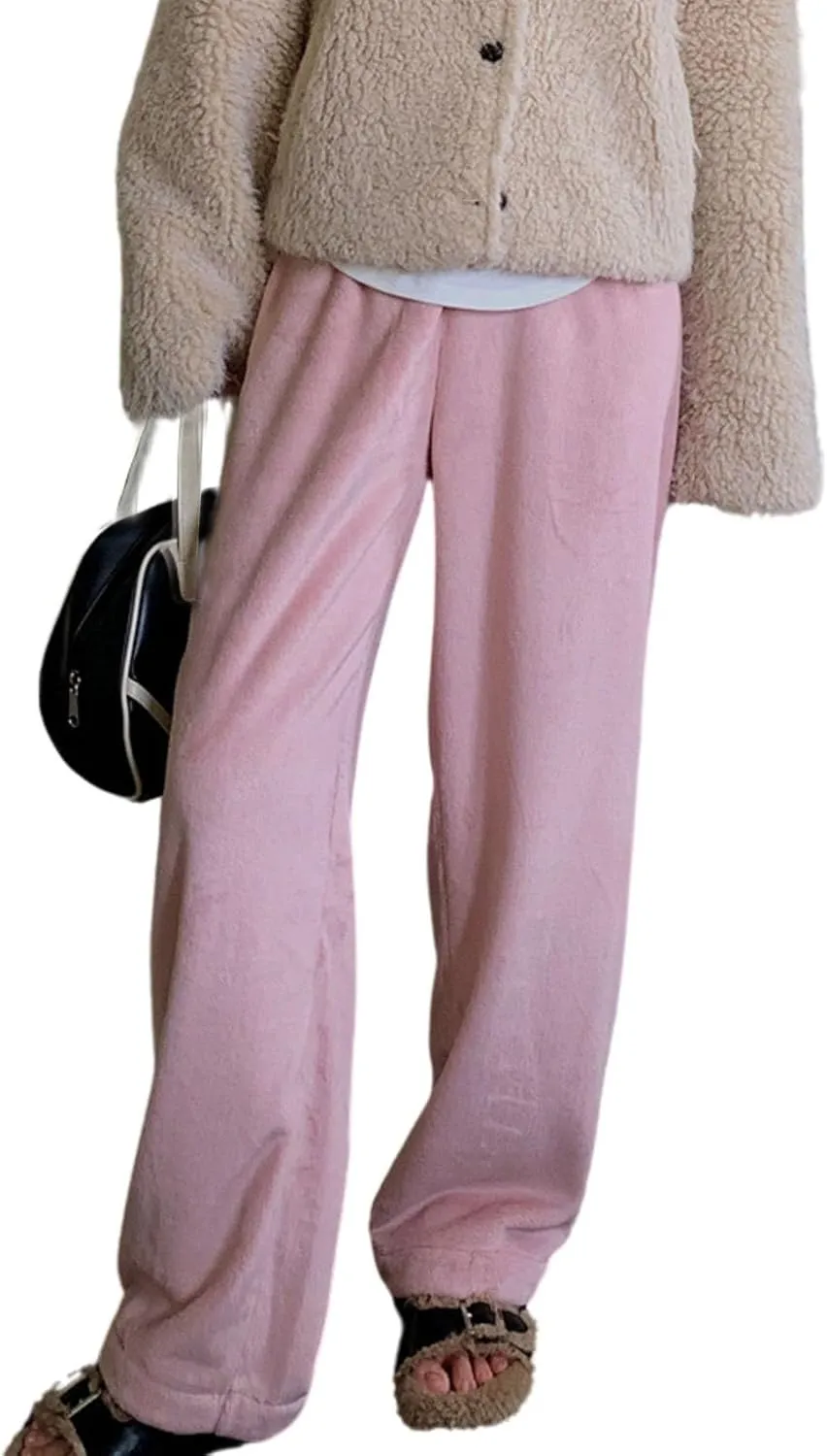 Women's Fuzzy Pajama Pants Comfy Warm Fleece Pajama Lounge Long Pants Sleepwear Pj Bottoms