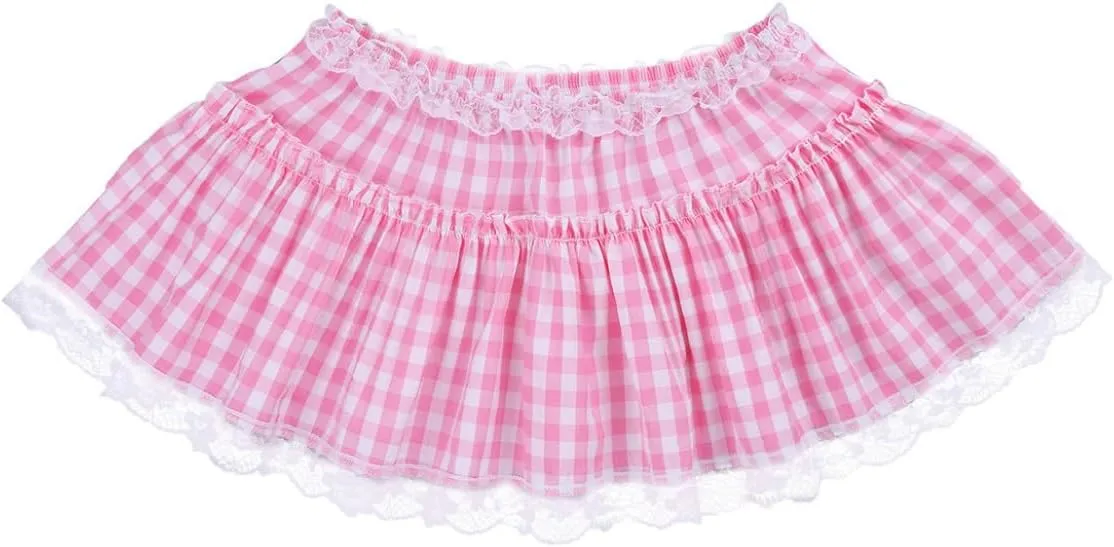 Women's Girls Frilly Mini Plaid Skirt Ruffled Pleated Miniskirt A-Line Sissy Skirt Halloween Costume