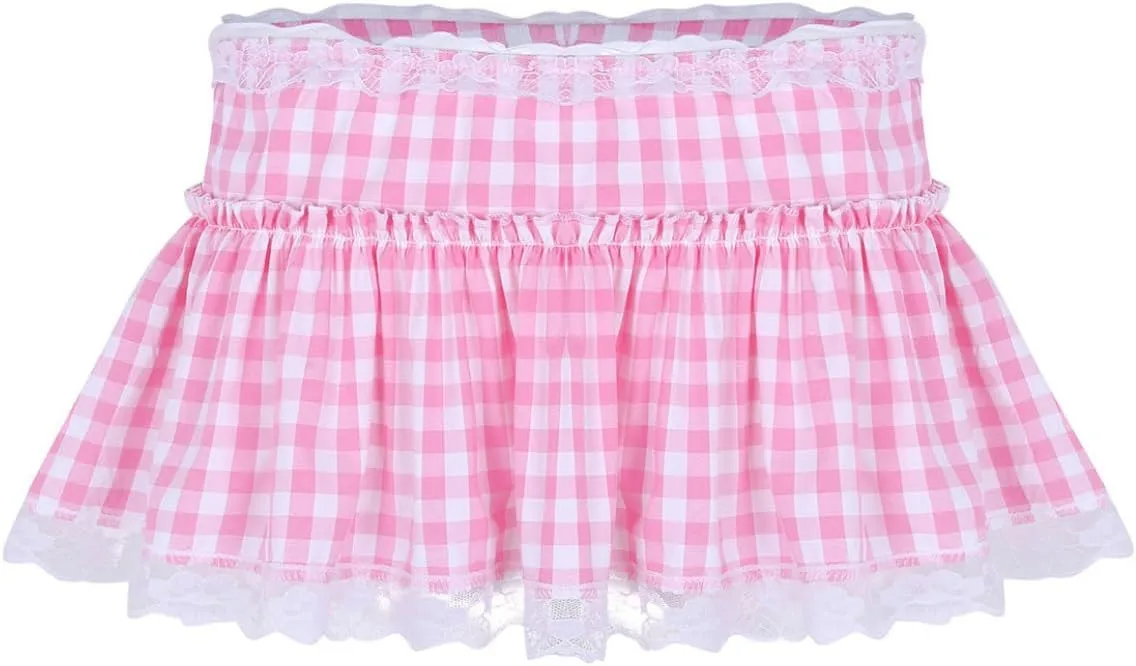 Women's Girls Frilly Mini Plaid Skirt Ruffled Pleated Miniskirt A-Line Sissy Skirt Halloween Costume