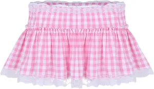 Women's Girls Frilly Mini Plaid Skirt Ruffled Pleated Miniskirt A-Line Sissy Skirt Halloween Costume