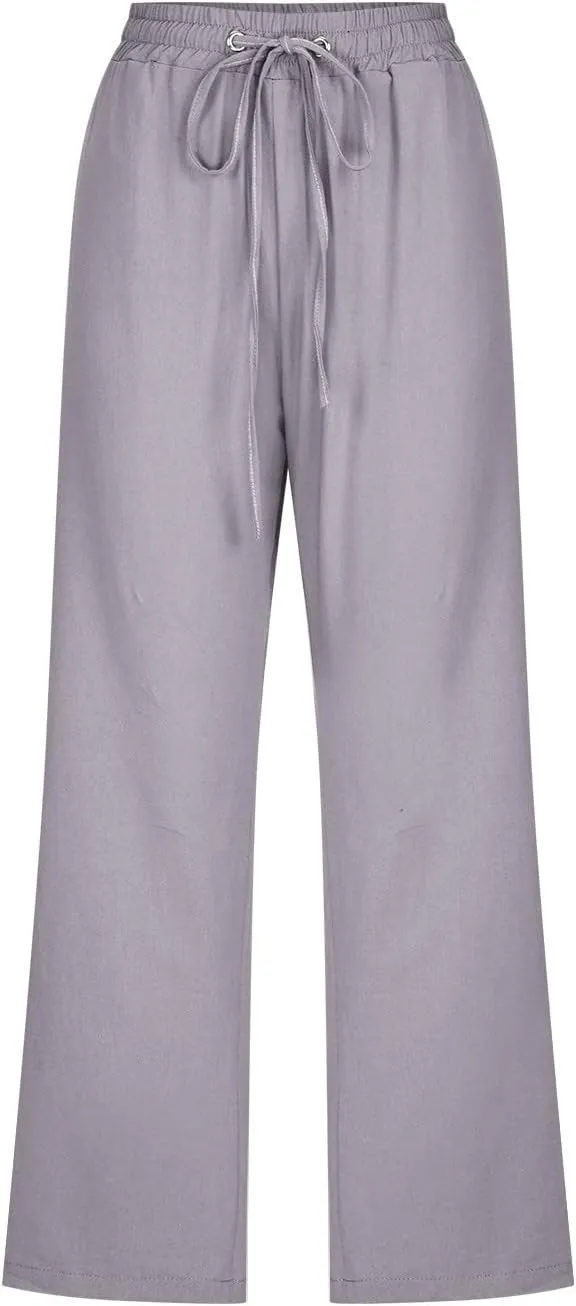 Women's Joggers Casual Straight Leg Capri Soft Pants Elastic Waist Lightweight Beach Capri Trouser with Pockets