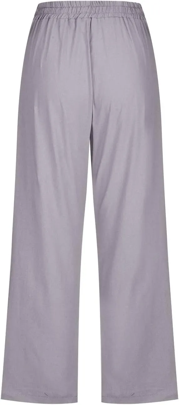 Women's Joggers Casual Straight Leg Capri Soft Pants Elastic Waist Lightweight Beach Capri Trouser with Pockets