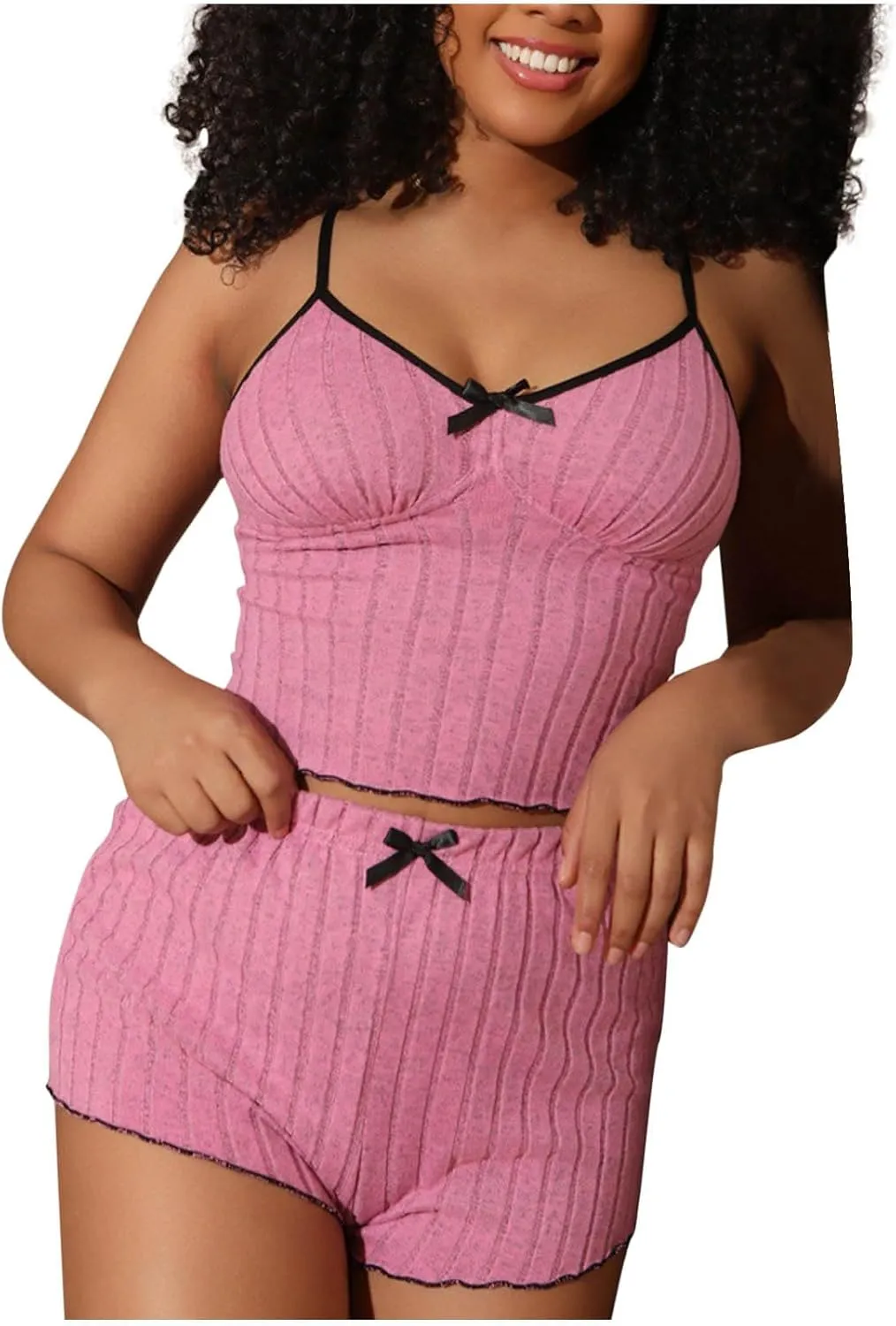 Womens Knitted Ribs Two Piece Outfits Spaghetti Straps V Neck Tank Tops Shorts Set 2 Piece Lounge Sets Summer Clothes