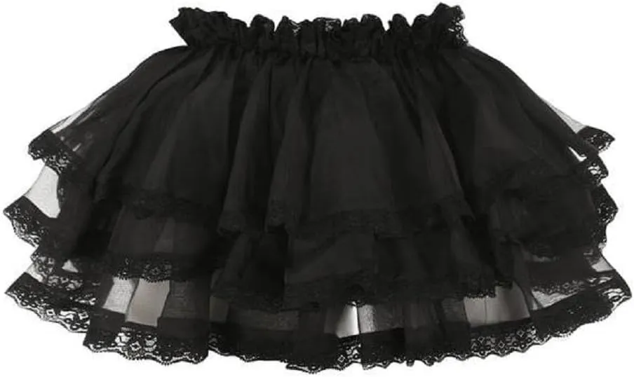 Womens Layered Ruffle Mini Skirt Y2k Pleated Lace Lingerie Skirt Mesh Tulle Elastic Frilly Fairy Princess Lolita Skirt