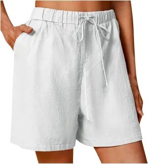 Womens Linen Wide Leg Shorts with Pocket Elastic Waist 2025 Summer Pants Plus Size Beach Casual Loose Fit Lounge