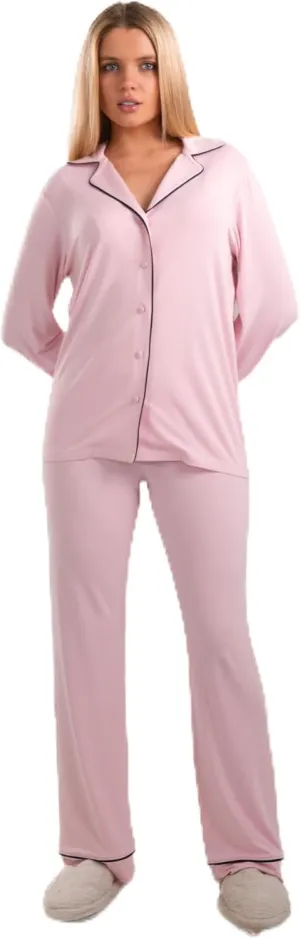 Women's Long Sleeve Pajama Set  Soft Cotton Blend Loungewear  Comfortable Nightwear for Women