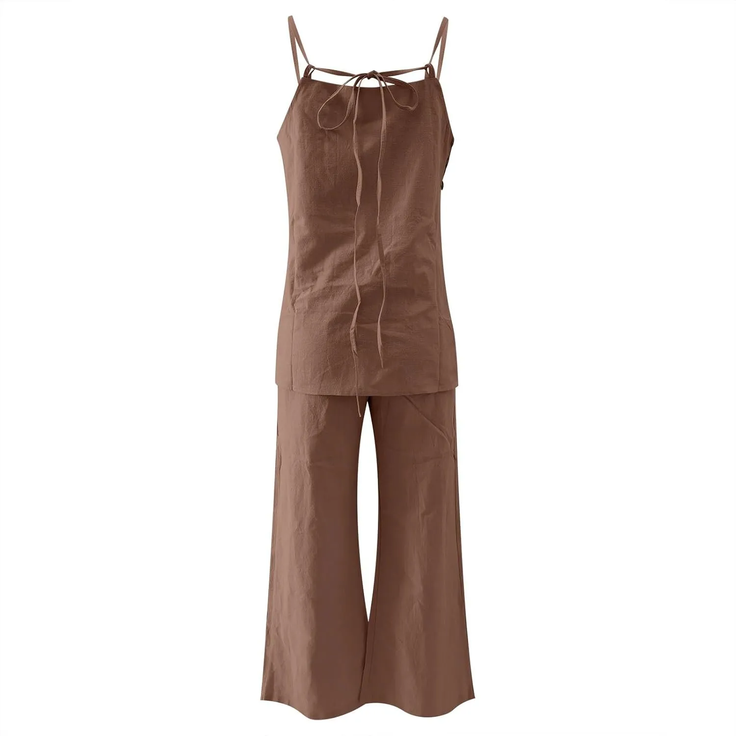 Women's Loose Linen Lounge Set 2-Piece Spaghetti Strap Tank Tops & Beach Pants Summer Vacation Travel Outfits