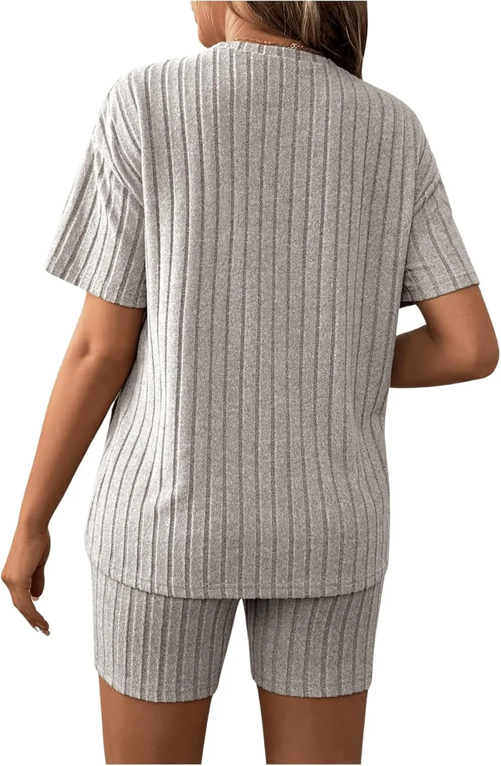 Women's Maternity Pajamas Set 2 Piece Outfits Rib Knit T Shirt and Biker Shorts Lounge Set Sleepwear