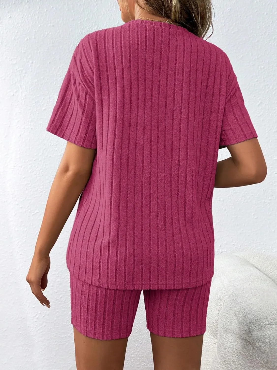 Women's Maternity Pajamas Set 2 Piece Outfits Rib Knit T Shirt and Biker Shorts Lounge Set Sleepwear