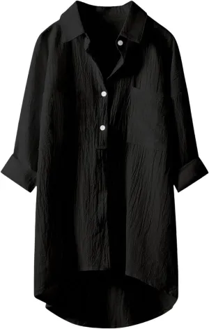 Women's Oversized Linen Shirts Blouses Tops UPF 50  Long Sleeve UV Sun Protection Shirts Fishing Hiking High Low