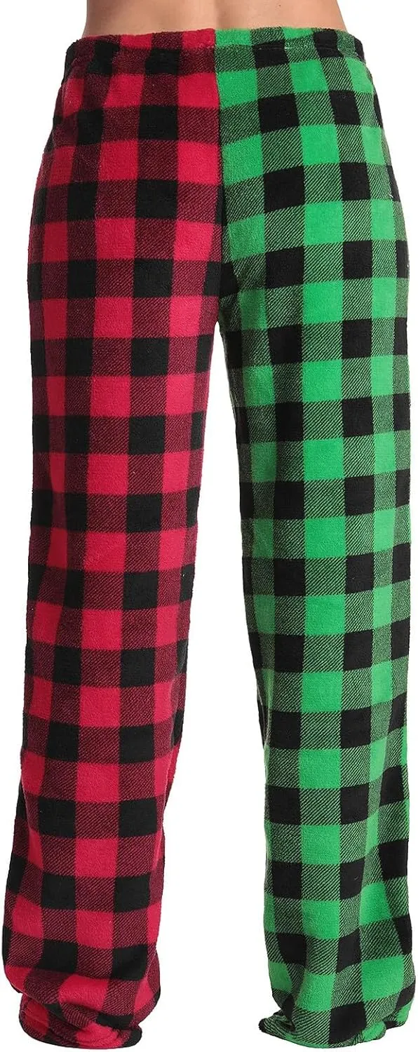 Women's Pajama Bottoms Fuzzy Buffalo Plaid Pajama Pants Comfy Sherpa Flannel Pajama Pants Casual Cozy Wide Leg Trousers
