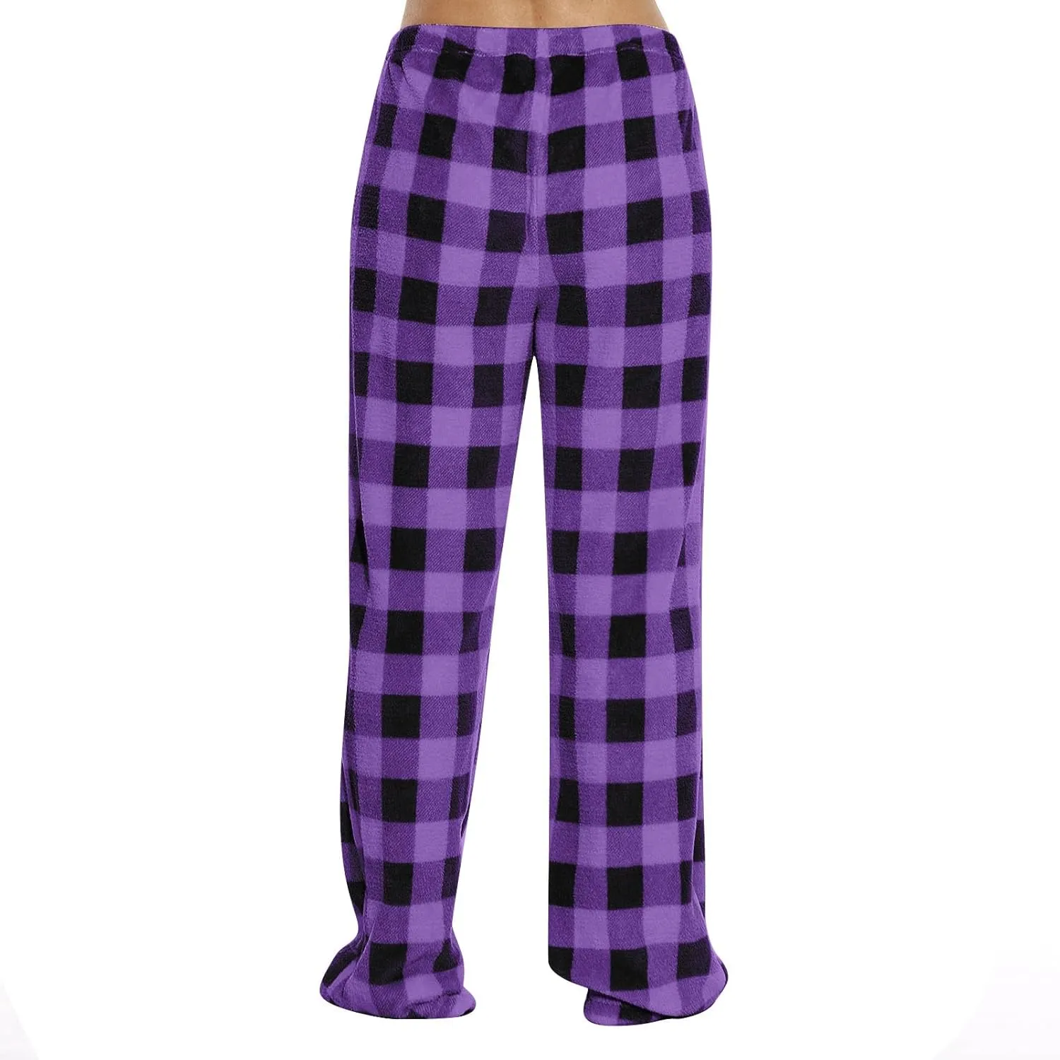 Women's Pajama Bottoms Fuzzy Buffalo Plaid Pajama Pants Comfy Sherpa Flannel Pajama Pants Casual Cozy Wide Leg Trousers