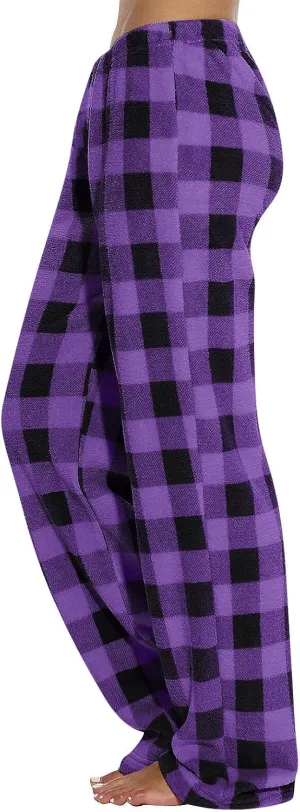 Women's Pajama Bottoms Fuzzy Buffalo Plaid Pajama Pants Comfy Sherpa Flannel Pajama Pants Casual Cozy Wide Leg Trousers