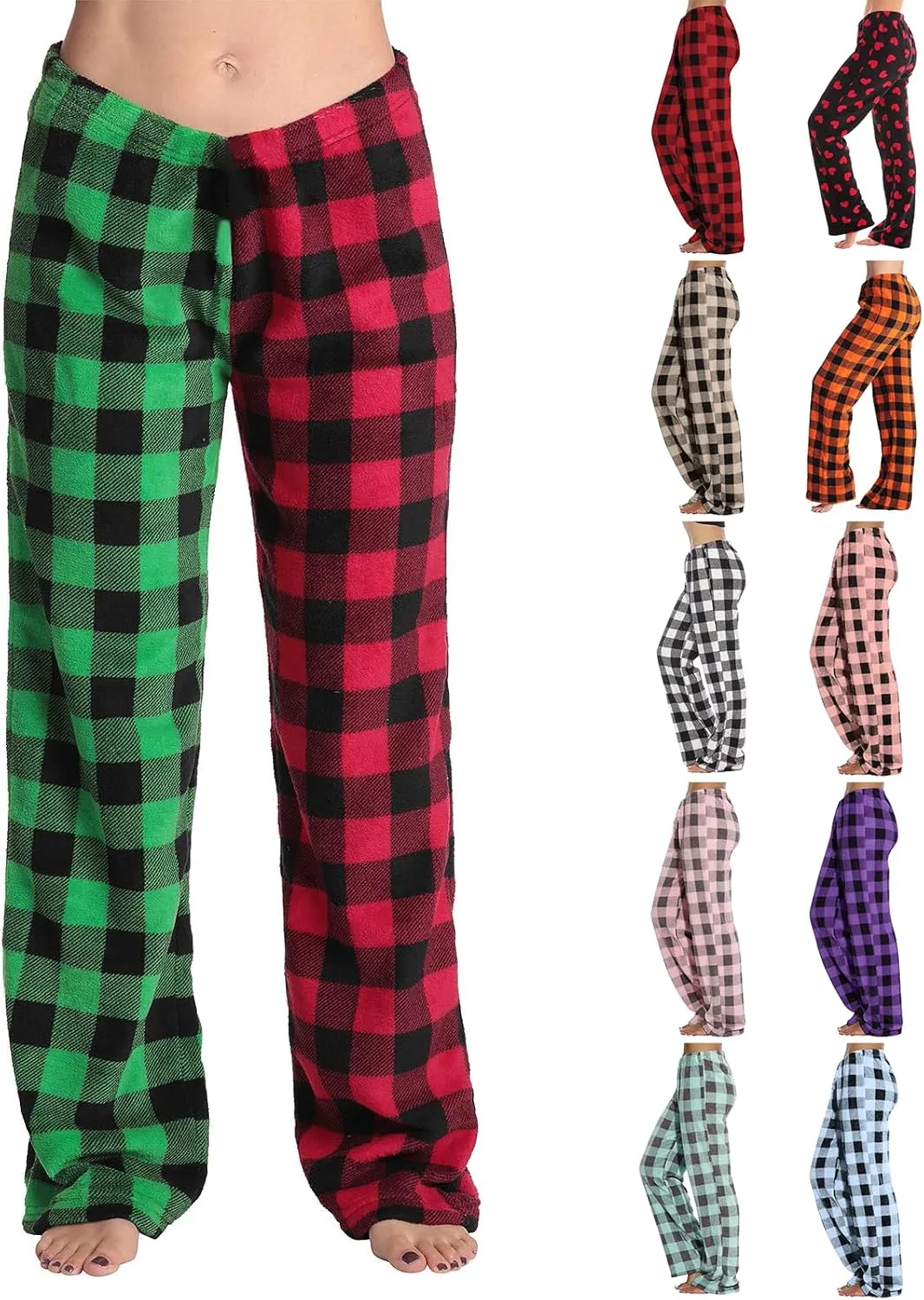 Women's Pajama Bottoms Fuzzy Buffalo Plaid Pajama Pants Comfy Sherpa Flannel Pajama Pants Casual Cozy Wide Leg Trousers