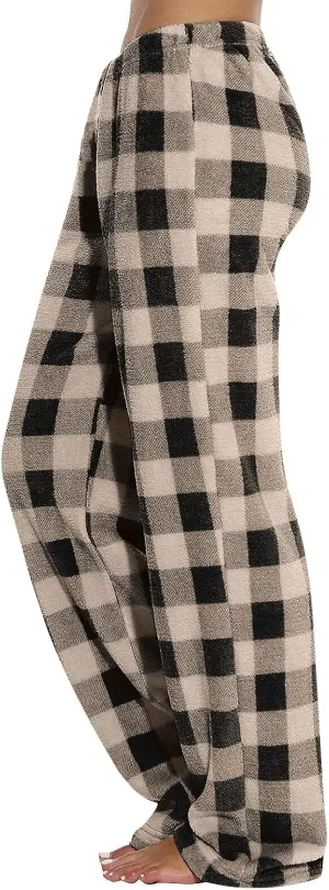 Women's Pajama Bottoms Fuzzy Buffalo Plaid Pajama Pants Comfy Sherpa Flannel Pajama Pants Casual Cozy Wide Leg Trousers