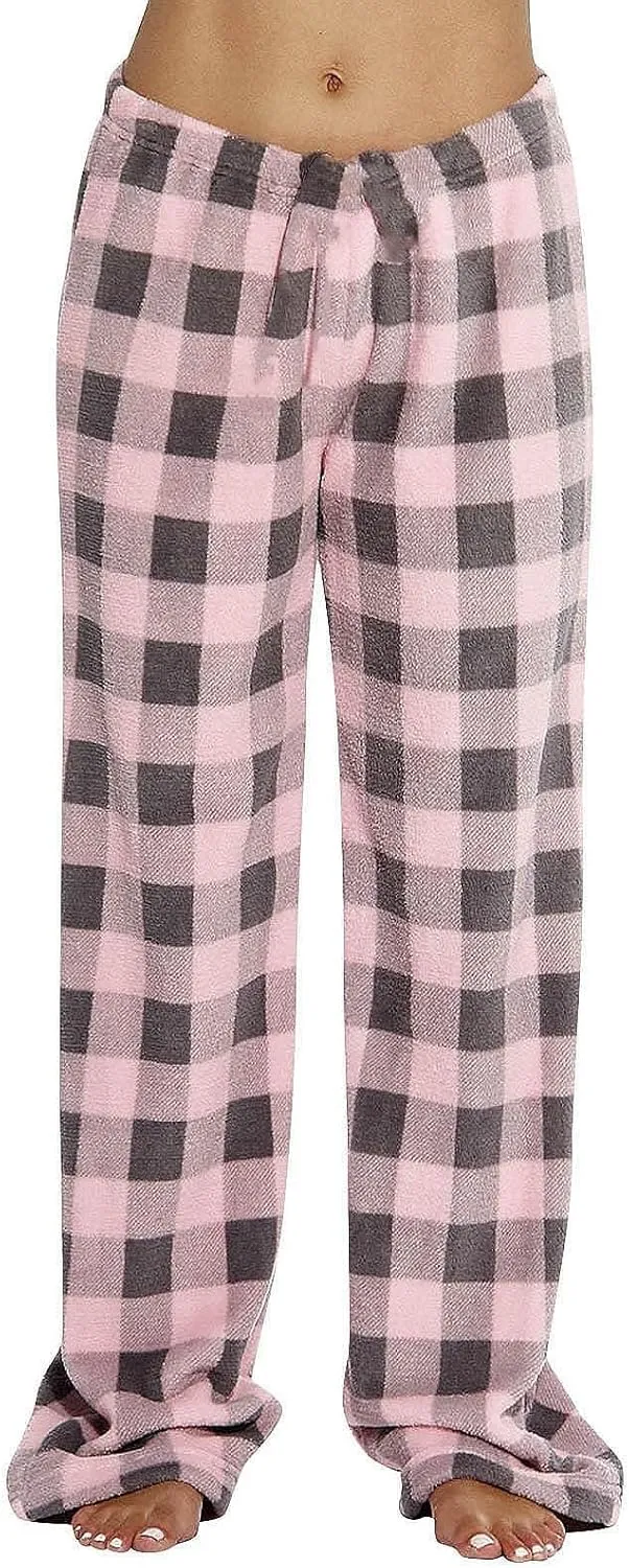 Women's Pajama Bottoms Fuzzy Buffalo Plaid Pajama Pants Comfy Sherpa Flannel Pajama Pants Casual Cozy Wide Leg Trousers