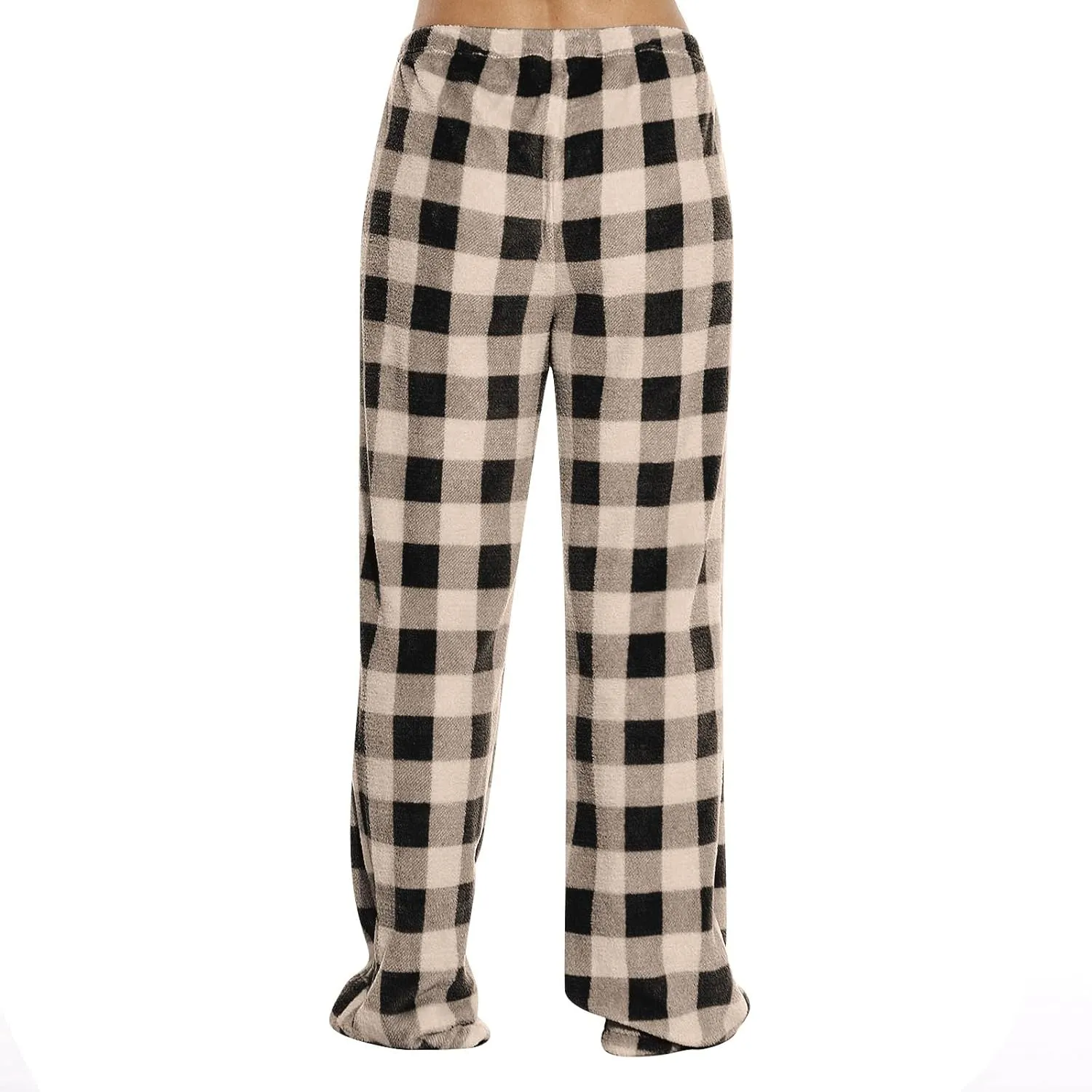 Women's Pajama Bottoms Fuzzy Buffalo Plaid Pajama Pants Comfy Sherpa Flannel Pajama Pants Casual Cozy Wide Leg Trousers