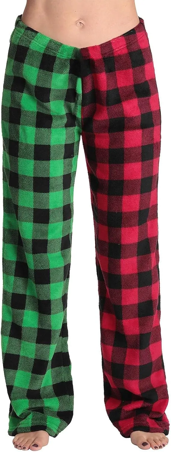 Women's Pajama Bottoms Fuzzy Buffalo Plaid Pajama Pants Comfy Sherpa Flannel Pajama Pants Casual Cozy Wide Leg Trousers