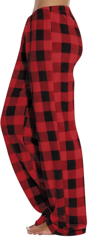 Women's Pajama Bottoms Fuzzy Buffalo Plaid Pajama Pants Comfy Sherpa Flannel Pajama Pants Casual Cozy Wide Leg Trousers