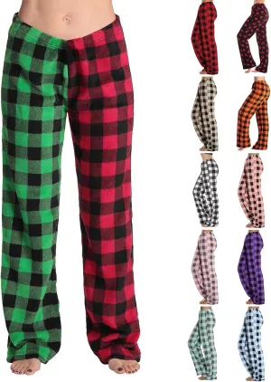 Women's Pajama Bottoms Fuzzy Buffalo Plaid Pajama Pants Comfy Sherpa Flannel Pajama Pants Casual Cozy Wide Leg Trousers