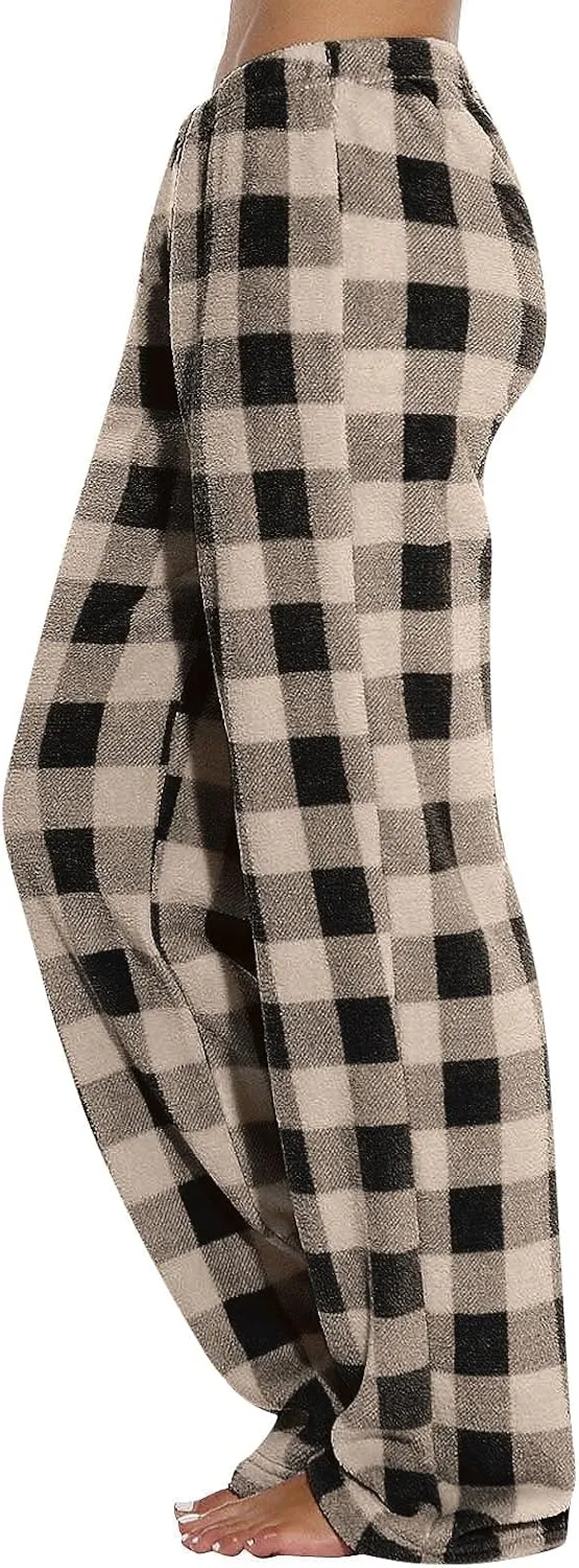 Women's Pajama Bottoms Fuzzy Buffalo Plaid Pajama Pants Comfy Sherpa Flannel Pajama Pants Casual Cozy Wide Leg Trousers