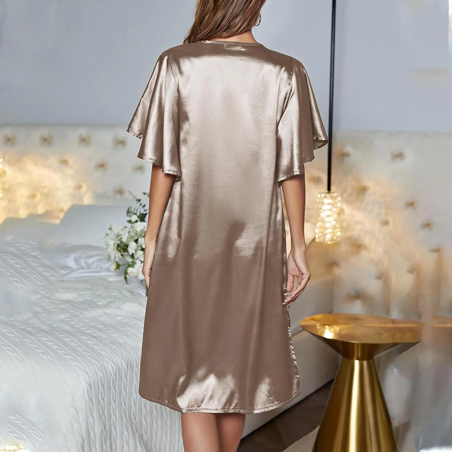 Women's Pajama Pants Solid V-Neck Long Sleeved Pajama Home Set Silk, S-XL