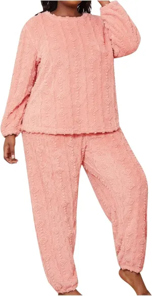 Womens Pajama Sets, Cute Winter Lounge Sets Kawaii Bear Fleece Button Fuzzy Shirts Pajama Pants Loungewear with Pockets