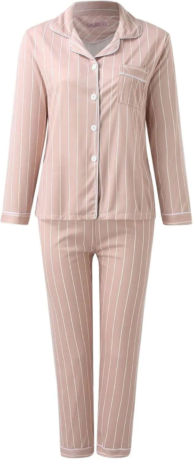 Womens Pajama Sets Soft Sleepwear Button Up Sleepwear Soft Lightweight Comfy 2 Piece Pj Outfit Fall Sleepwear