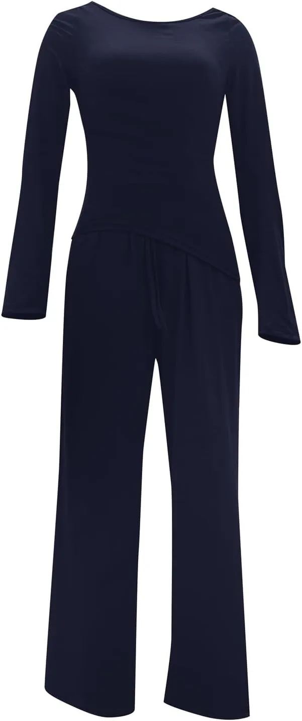 Womens Pajamas Set Sleepwear Button Up Sleepwear Soft Lightweight Comfy Long Pants Loungewear Two-Piece Sleepwear Pj