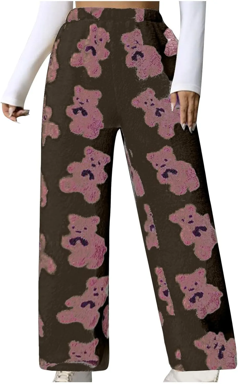 Womens Pants Pajamas Nightgowns for Women Fleece Lined Wool Flannel Cute Thermal Fuzzy Flare Wide Leg 2025