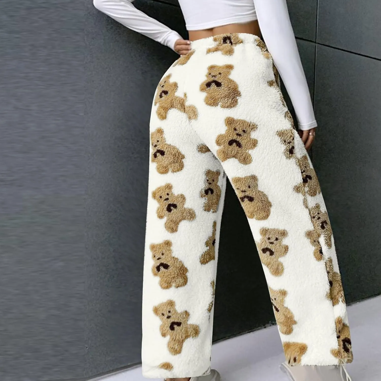 Womens Pants Pajamas Nightgowns for Women Fleece Lined Wool Flannel Cute Thermal Fuzzy Flare Wide Leg 2025