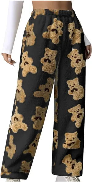 Womens Pants Pajamas Nightgowns for Women Fleece Lined Wool Flannel Cute Thermal Fuzzy Flare Wide Leg 2025
